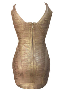 Sexy Metallic V-neck Backless Bodycon Cocktail Party Bandage Dress