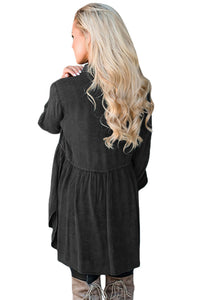 Sexy Mineral Washed Button-up Babydoll Ruffle Top in Black