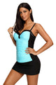 Sexy Mint Black Ruched Tankini and Skirted Swimsuit