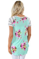 Sexy Mint Floral Striped Patchwork Casual T-shirt
