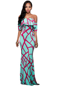 Sexy Mint Green Fuchsia Off-the-shoulder Maxi Dress