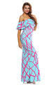 Sexy Mint Green Fuchsia Off-the-shoulder Maxi Dress