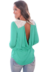 Sexy Mint Lace Shoulder Low Cut Back Top