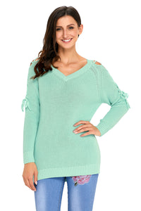 Sexy Mint Lace up Shoulder Loose Fit Sweater Top