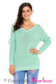 Sexy Mint Lace up Shoulder Loose Fit Sweater Top