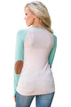 Sexy Mint Raglan Sleeve Elbow Patch and Buttons Top