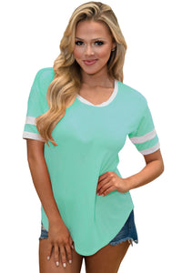Sexy Mint Short Sleeve Top with White Stripe