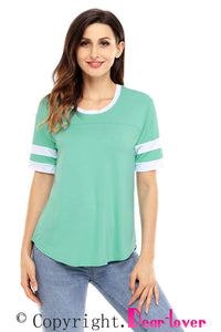 Sexy Mint Short Sleeve Top with White Stripe