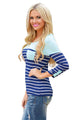 Sexy Mint Shoulder Blue White Striped Blouse