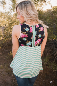 Sexy Mint Stripes and Floral Womens Tank