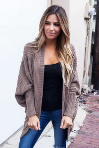 Sexy Mocha Ribbed Cuffs Dolman Sleeved Cardigan