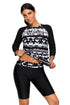 Sexy Monochrome Abstract Print 2pcs Long Sleeve Wetsuit