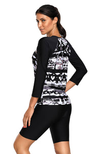 Sexy Monochrome Abstract Print 2pcs Long Sleeve Wetsuit