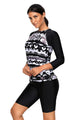 Sexy Monochrome Abstract Print 2pcs Long Sleeve Wetsuit