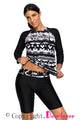 Sexy Monochrome Abstract Print 2pcs Long Sleeve Wetsuit