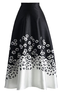 Sexy Monochrome Floral Print High Waist Maxi Skirt
