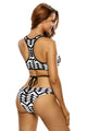 Sexy Monochrome Print Cutout Strappy High Neck Swimsuit