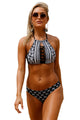 Sexy Monochrome Print Lace Up Tankinis Bathing Suit