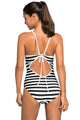 Sexy Monochrome Striped High Neck One Piece Maillot