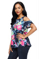 Sexy Multi Floral Print Navy Background Womens Top