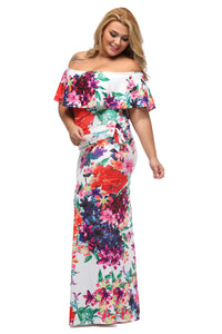 Sexy Multi-color Floral Print Off-the-shoulder Maxi Dress
