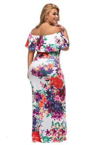 Sexy Multi-color Floral Print Off-the-shoulder Maxi Dress