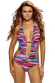 Sexy Multicolor Print Plunge Neck Backless Teddy Swimsuit