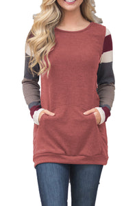 Sexy Multicolor Stripes Sleeve Pullover Red Sweatshirt