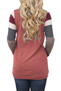 Sexy Multicolor Stripes Sleeve Pullover Red Sweatshirt