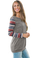 Sexy Multicolor Stripes Sleeve Pullover Taupe Sweatshirt