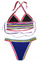 Sexy Multicolor Tie Up Crochet Blue Neoprene Bikini Swimsuit