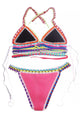 Sexy Multicolor Tie Up Crochet Pink Neoprene Bikini Swimsuit