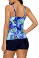 Sexy Multiple Blue Leaf Print Swimdress Tankini and Shorts