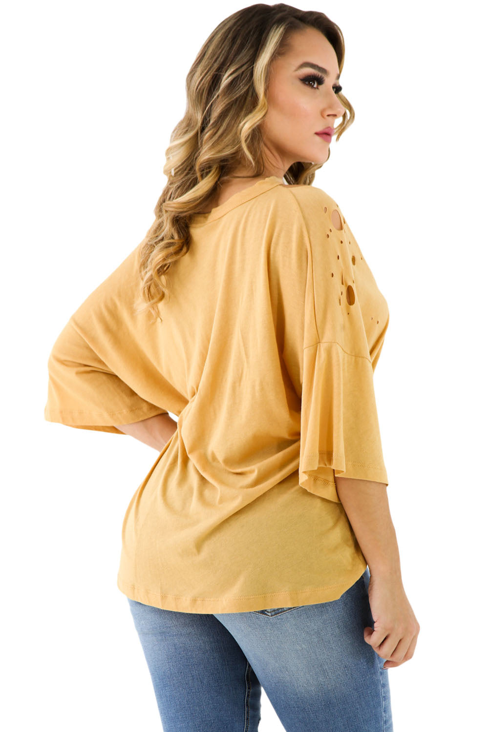 Sexy Mustard 1967 Graphic Print Ripped Oversize Top SEXY AFFORDABLE CLOTHING Sexy Mustard 1967 Graphic Print Ripped Oversize Top SEXY AFFORDABLE CLOTHING