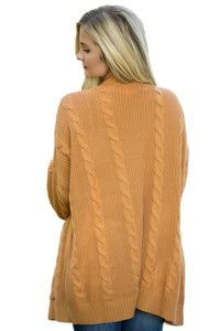 Sexy Mustard Knit Texture Long Cardigan