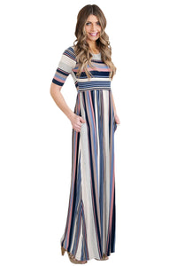 Sexy Muted Multicolor Striped Half Sleeve Casual Maxi Dress