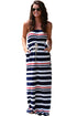 Sexy Nautical Navy Blue Stripe Print Strapless Maxi Dress