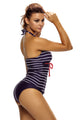 Sexy Nautical Striped 2pcs Halter Tankini Swimsuit