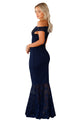 Sexy Navy Bardot Lace Fishtail Maxi Dress