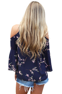 Sexy Navy Blue Cold Shoulder Spring Blossoms Top