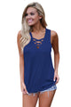 Sexy Navy Blue Crisscross V Neckline Women Tank Top