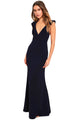 Sexy Navy Blue Deep V Neck Ruffle Detail Maxi Party Dress