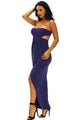 Sexy Navy Blue Draped Hollow-out Maxi Dress