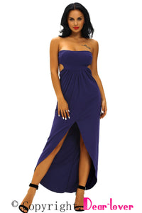 Sexy Navy Blue Draped Hollow-out Maxi Dress