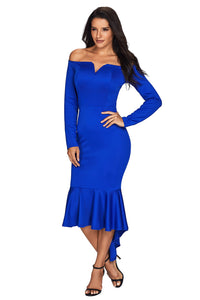 Sexy Navy Blue Off Shoulder Long Sleeve Mermaid Dress