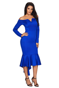 Sexy Navy Blue Off Shoulder Long Sleeve Mermaid Dress