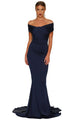 Sexy Navy Blue Off-shoulder Mermaid Wedding Party Gown