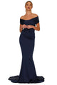 Sexy Navy Blue Off-shoulder Mermaid Wedding Party Gown