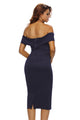 Sexy Navy Blue Off-the-shoulder Midi Dress