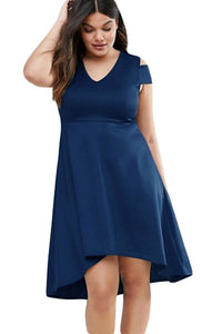 Sexy Navy Blue Plus Exposed Shoulder Skater Dress